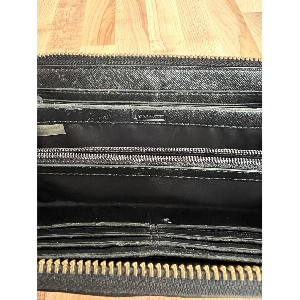 Coach Black Leather Buckle Accordion Checkbook Wallet Coin Zip Credit Card Slots - Picture 7 of 8
